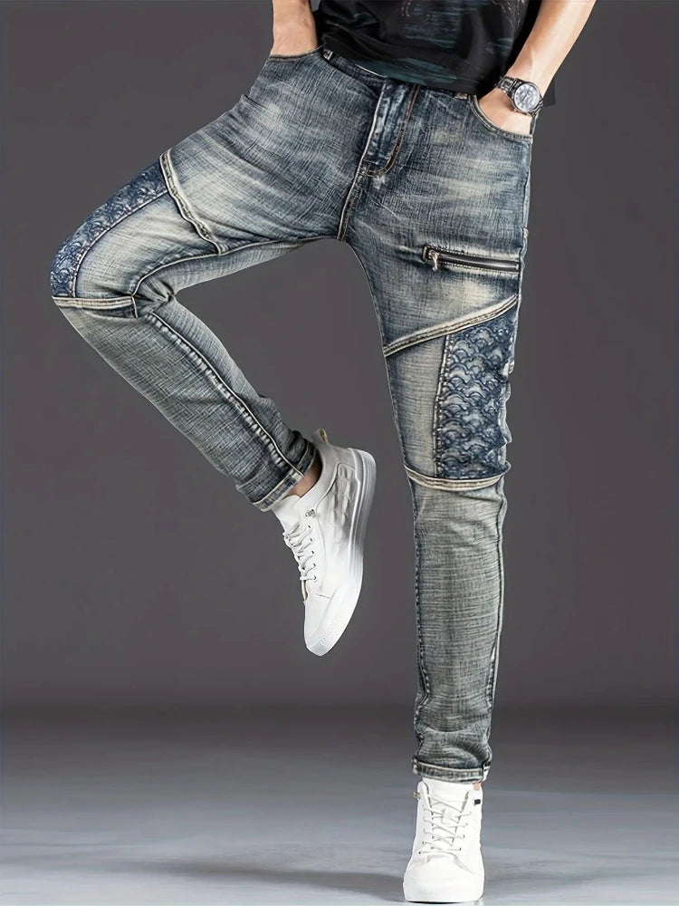 🏍️ Men’s Motorcycle Jeans – Slim Straight Stretch Denim Pants