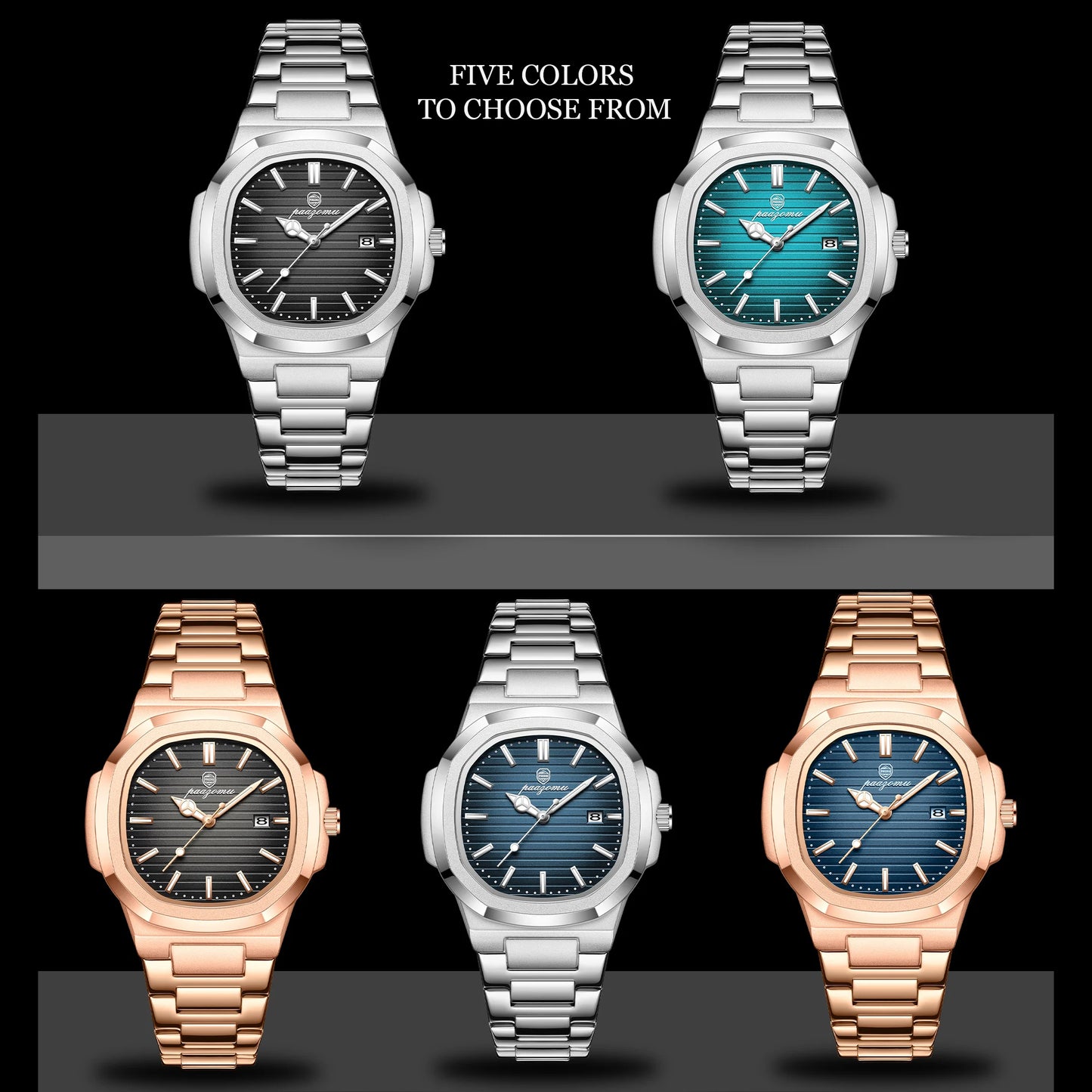 Men’s Square Quartz Watch – Stainless Steel Waterproof Wristwatch