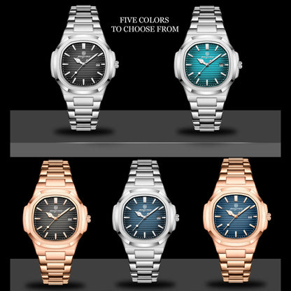 Men’s Square Quartz Watch – Stainless Steel Waterproof Wristwatch