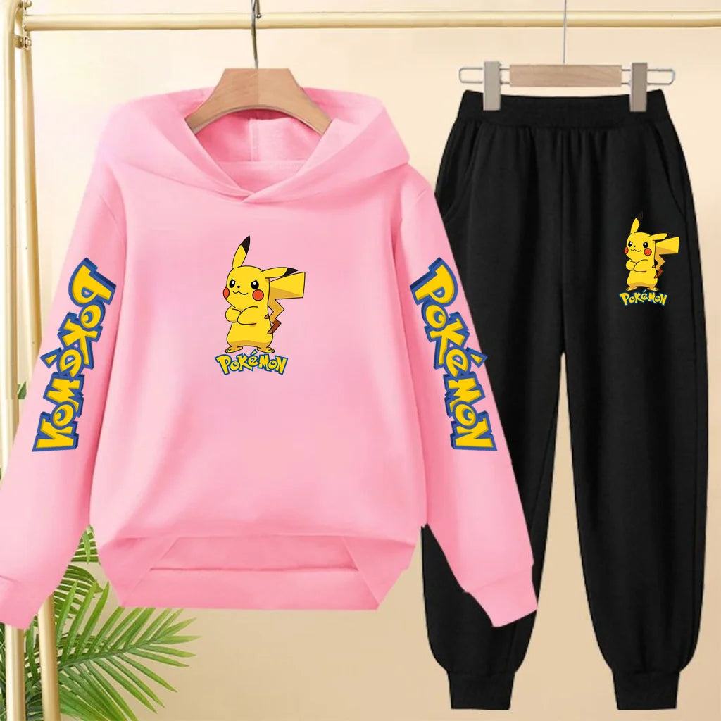 Kids Velvet Hooded Outfit Set – Warm Printed Jacket & Pants