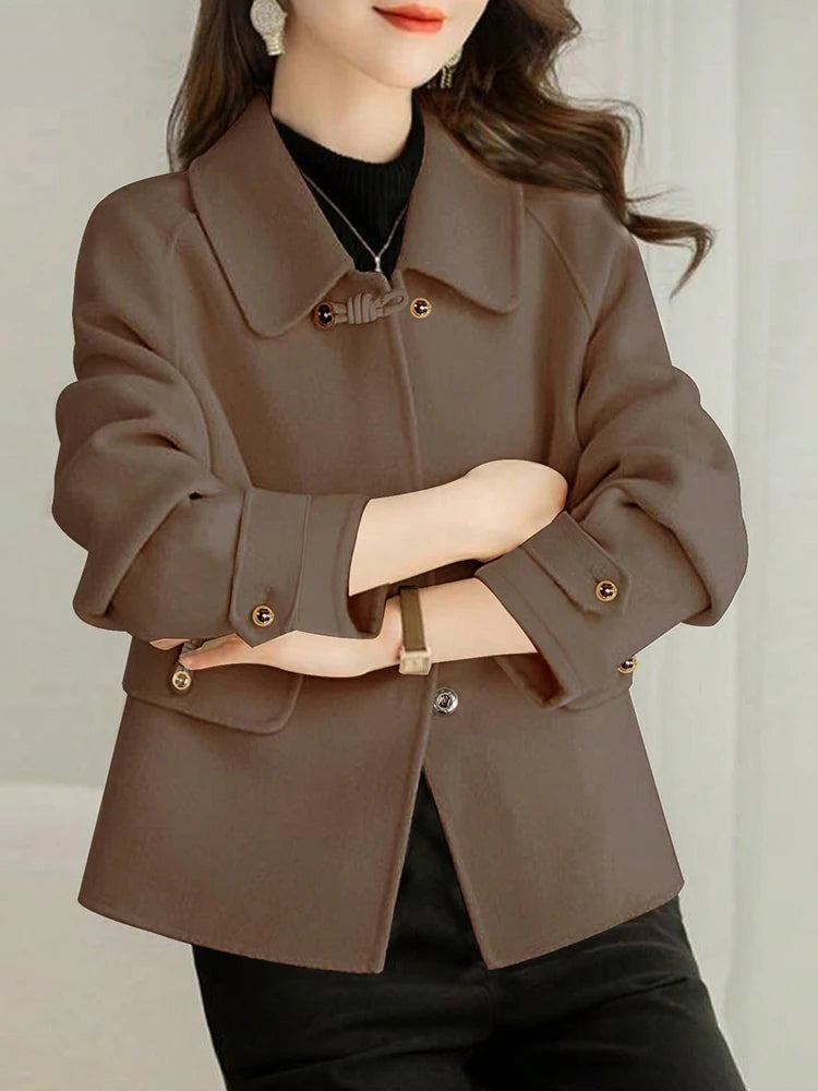 🧥 Women’s Double Breasted Casual Jacket – Autumn Winter Wear