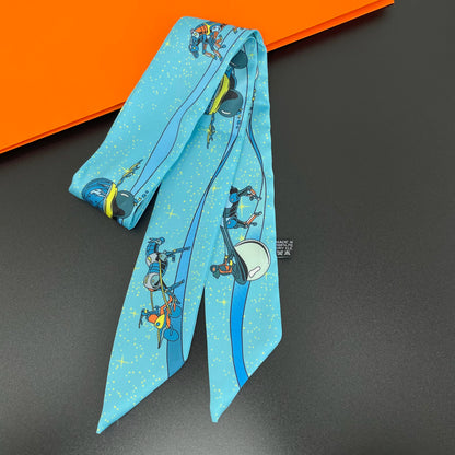 🧣 Glomexia Printed Silk Hair Scarf – Elegant Slim Fashion Wrap ✨