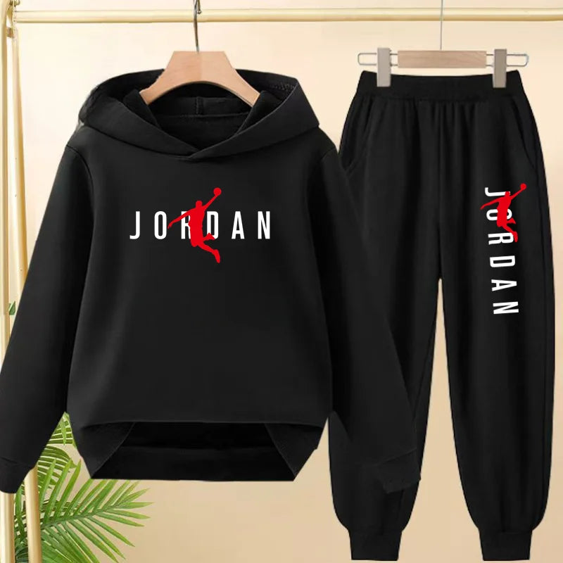 Glomexia Kids Black Hoodie Set – Trendy Sports Outfit