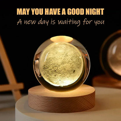 6cm 3D Crystal Ball Planet Earth with Wooden Base
