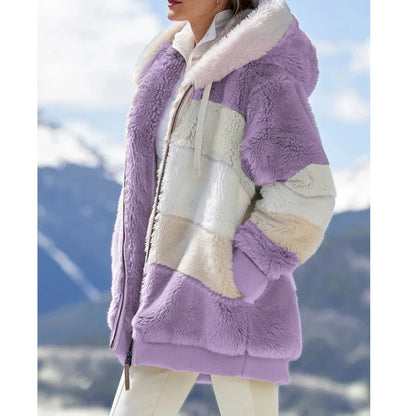 🧥 Women’s Hooded Winter Coat – Thick Cashmere Plaid Jacket 2025