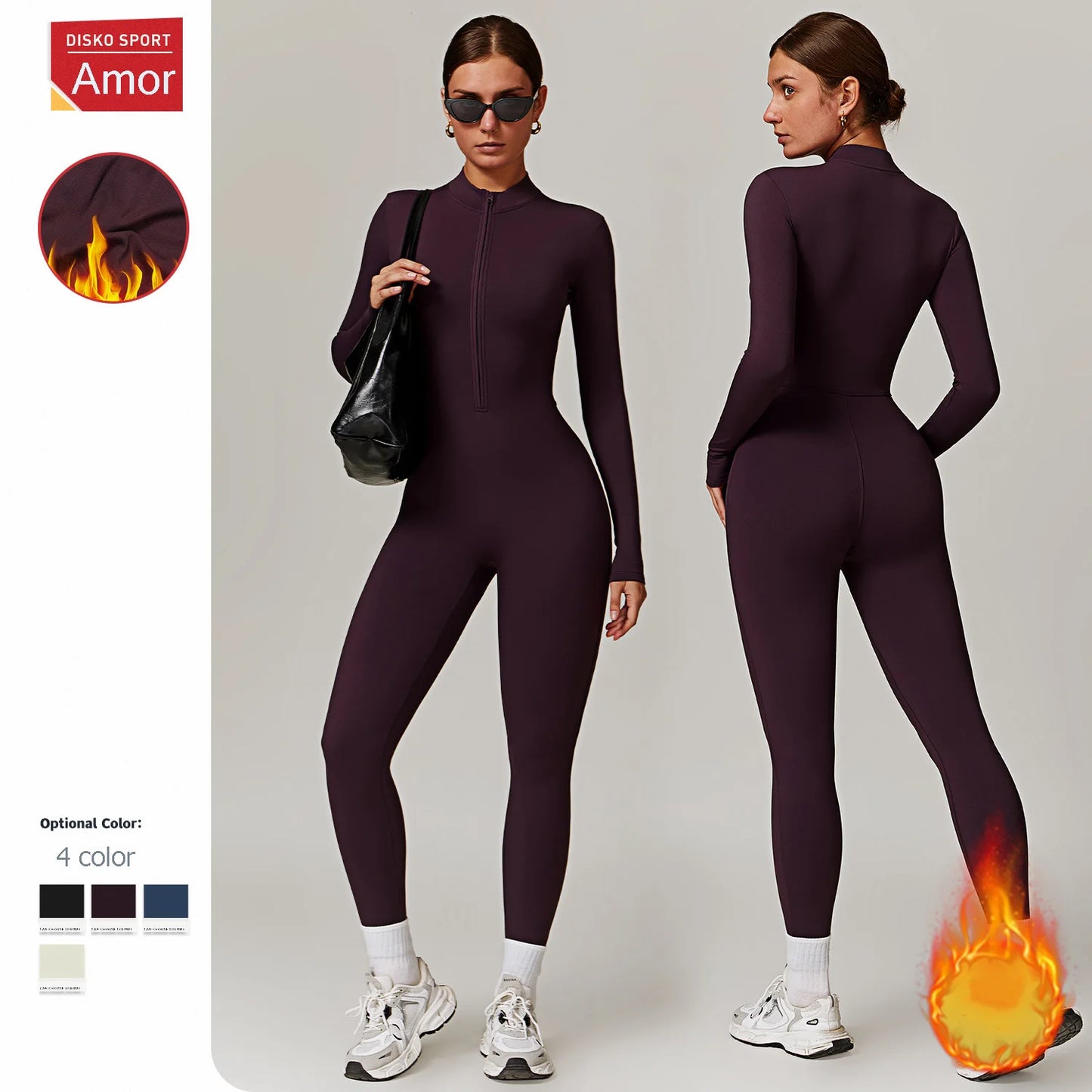 🧘‍♀️ Women’s Winter Yoga Jumpsuit – Long Sleeve High-Elastic Bodysuit