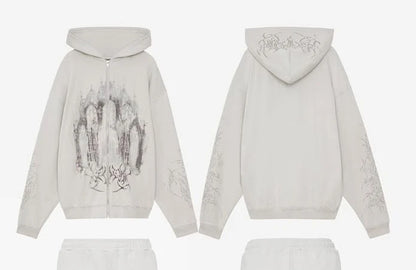Vintage Skull Zip-Up Hoodie – Y2K Streetwear Sweatshirt for Men