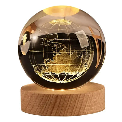 6cm 3D Crystal Ball Planet Earth with Wooden Base