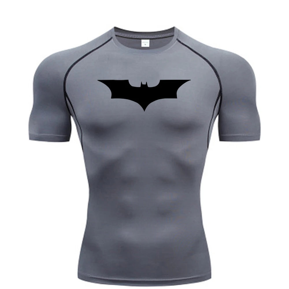🦇💪 Men’s Bat Print Compression Tee | Gym Fit 🏃‍♂️