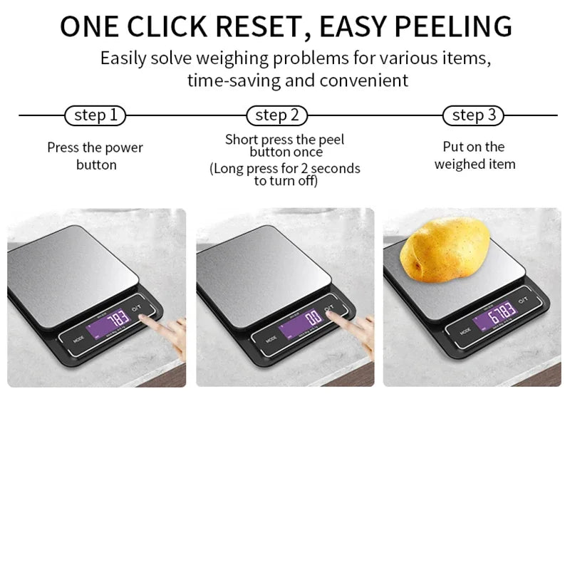 Waterproof Digital Kitchen Scale 6kg/10kg – Stainless Steel LCD Food Weighing Scale