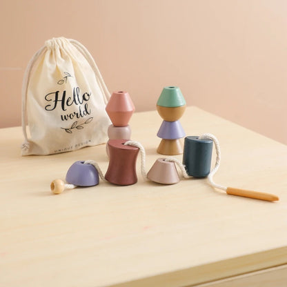 Wooden Animal Threading & Stacking Toy – Montessori Learning Set