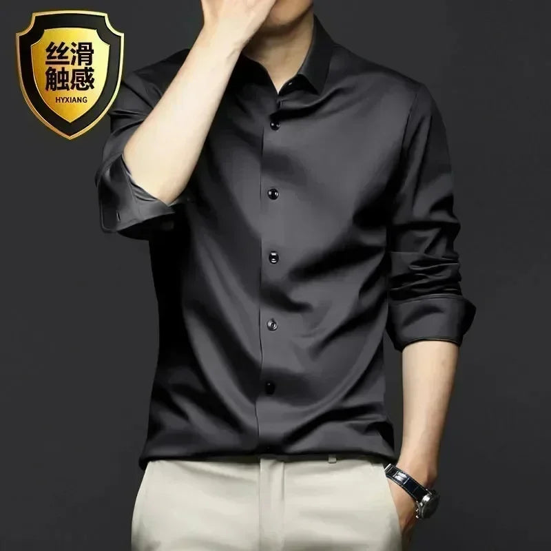 Men’s Luxury Ice Silk Wrinkle-Resistant White Shirt