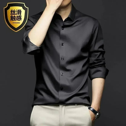 Men’s Luxury Ice Silk Wrinkle-Resistant White Shirt