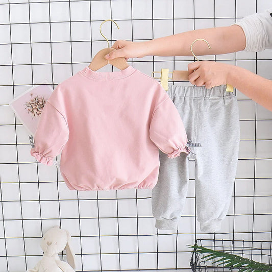 Baby Girl 2-Piece Clothing Set | Cute Printed T-Shirt & Pants Outfit | Soft Cotton Kids Tracksuit (Spring Wear)