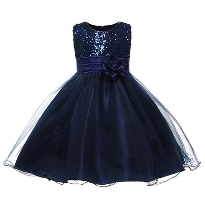 Girls Flower Sequin Princess Party Dress