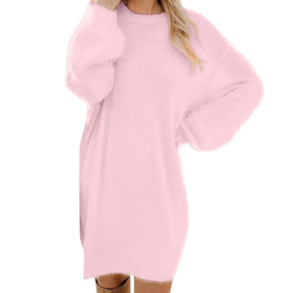 Women’s Winter Knit Sweater Dress – Oversized Crewneck