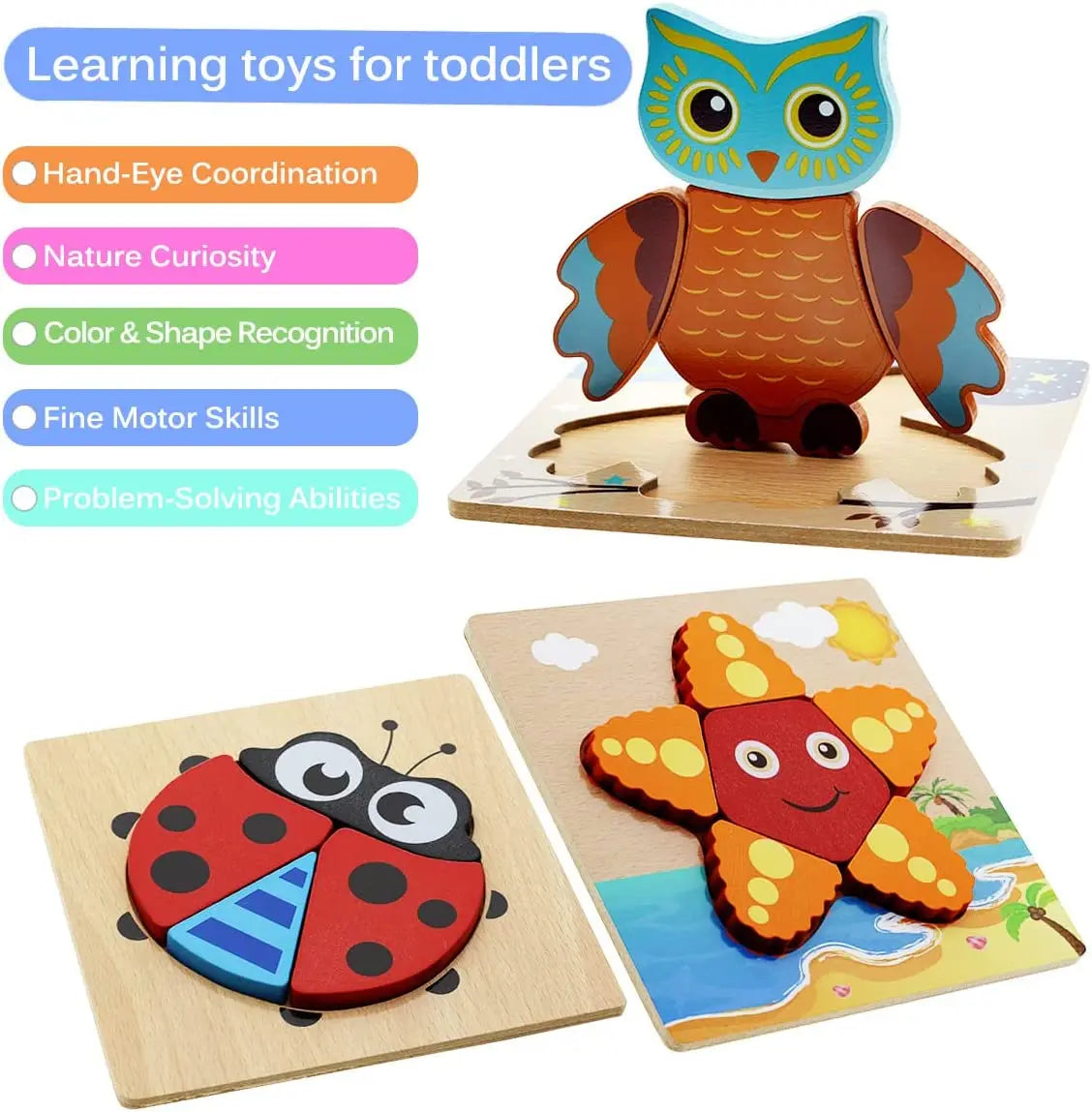 Wooden 3D Cartoon Animal Puzzle Toy