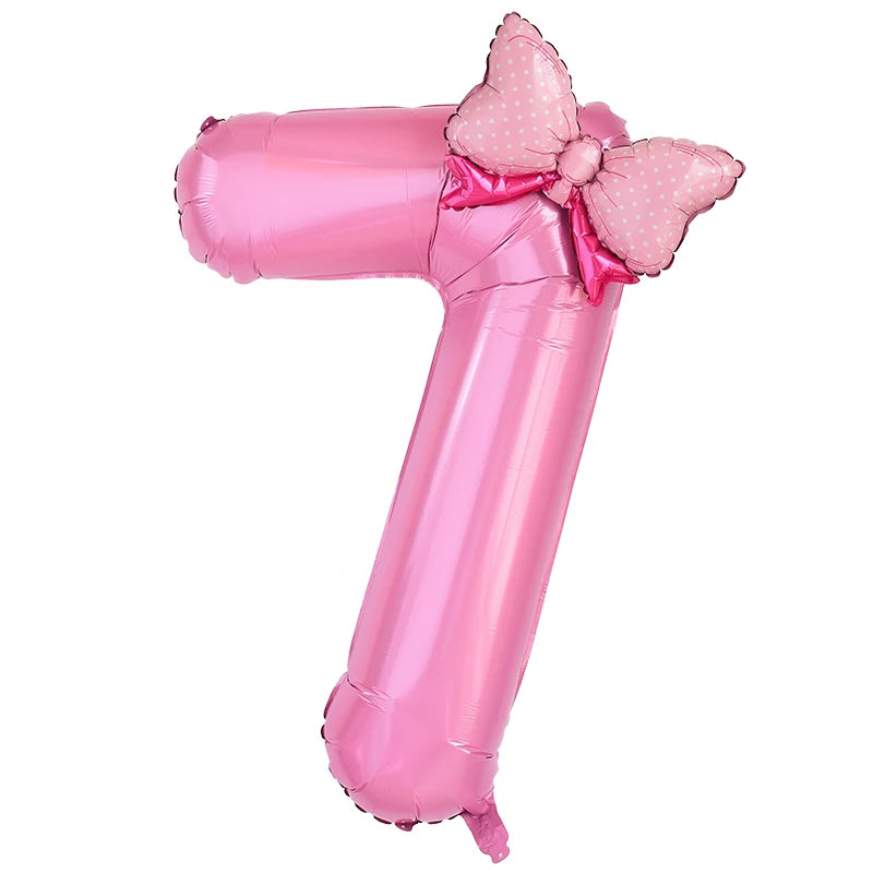 40 Inch Pink Number Foil Balloon with Bow – Birthday Party Decoration