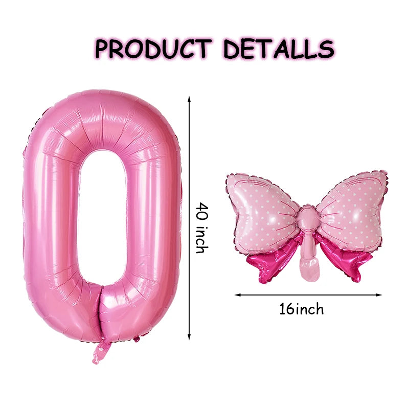 40 Inch Pink Number Foil Balloon with Bow – Birthday Party Decoration