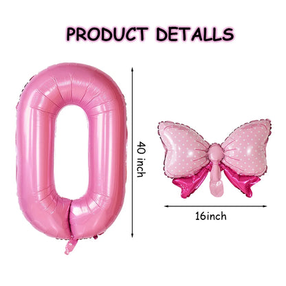 40 Inch Pink Number Foil Balloon with Bow – Birthday Party Decoration