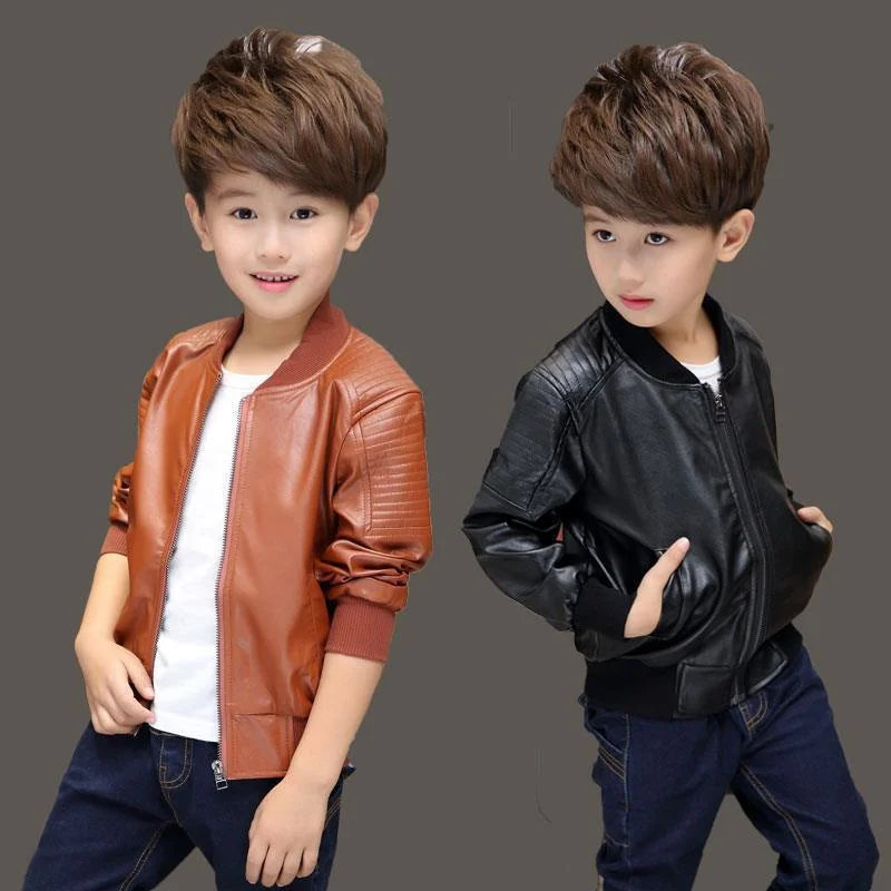Premium Kids Plus Velvet PU Leather Winter Jacket (2–14Y)