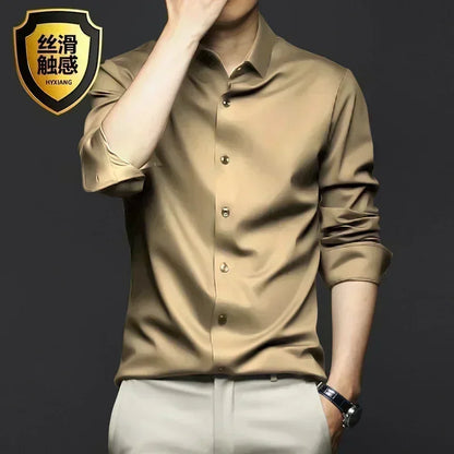 Men’s Luxury Ice Silk Wrinkle-Resistant White Shirt