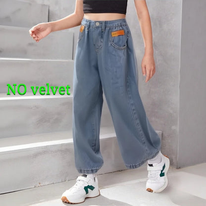 Girls Fleece Flared Jeans – Winter Warm Pants