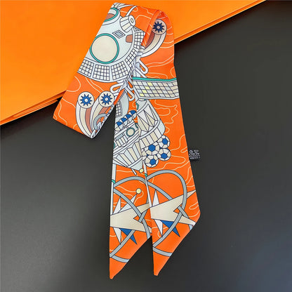 🧣 Glomexia Printed Silk Hair Scarf – Elegant Slim Fashion Wrap ✨