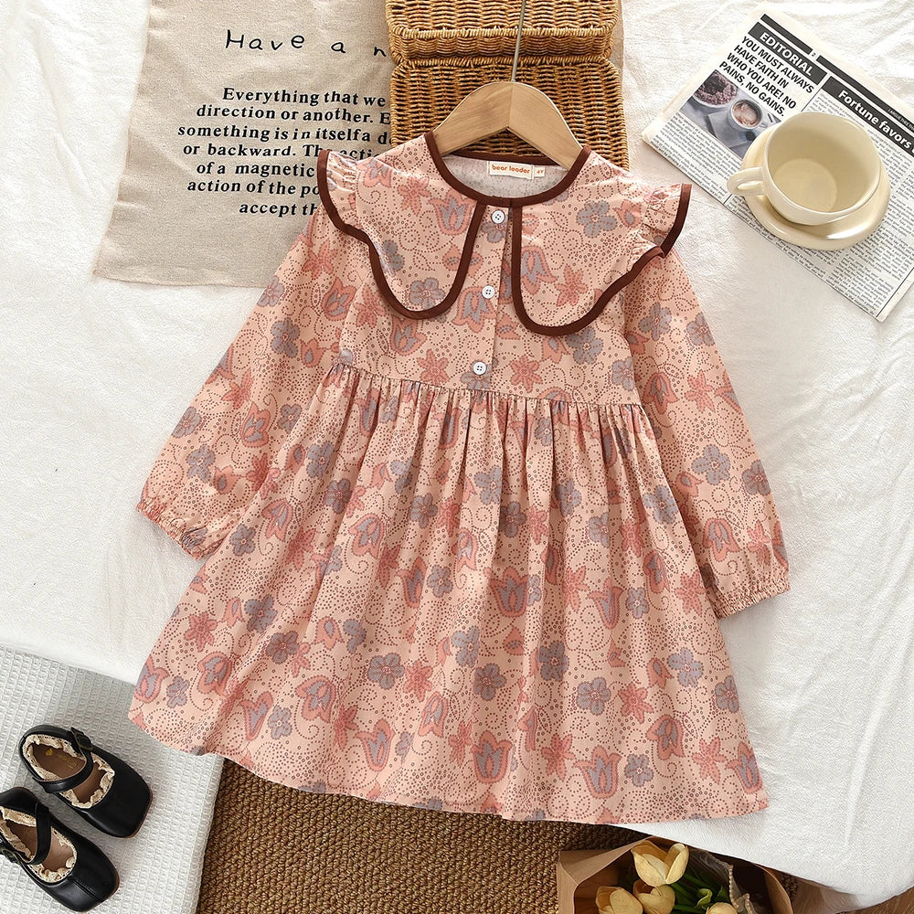 Premium Girls Doll Neck Flower Print Princess Dress