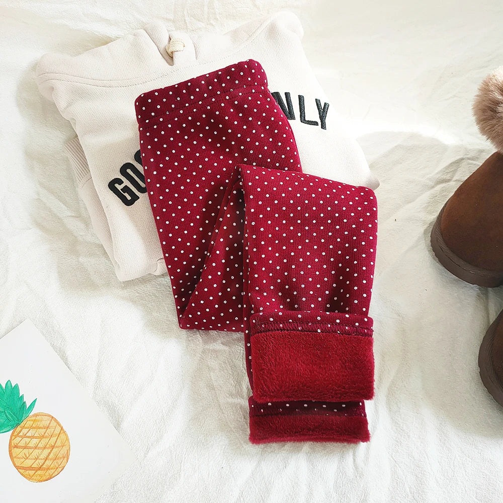 Girls Fleece Dot Print Winter Leggings
