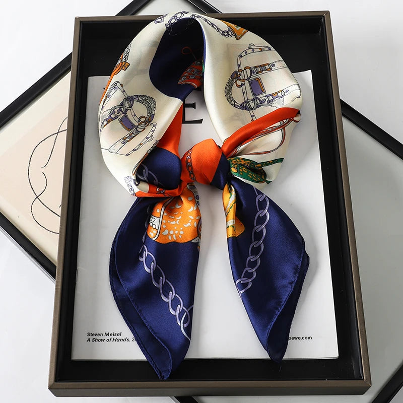 Women’s Luxury Cat Print Silk Square Scarf (70cm)