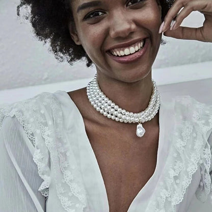 Premium Layered Baroque Pearl Choker Necklace