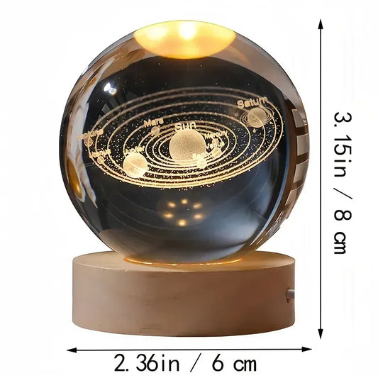 6cm 3D Crystal Ball Planet Earth with Wooden Base