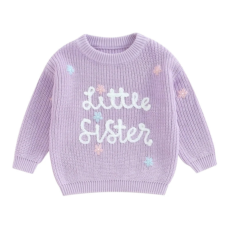 🧸 Baby Girl Floral Embroidered Knit Sweater – Soft Cotton Pullover