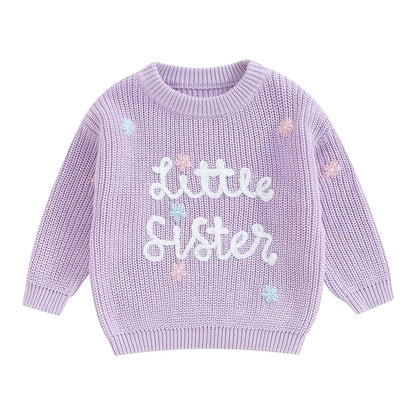 🧸 Baby Girl Floral Embroidered Knit Sweater – Soft Cotton Pullover