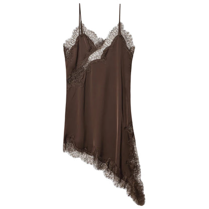 🌍 Glomexia – Women’s Lace Asymmetric Slip Dress | Sleeveless Backless Mini Party Dress 💃✨