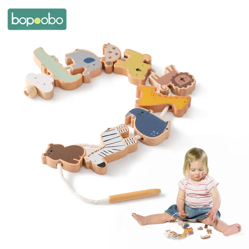 Wooden Animal Threading & Stacking Toy – Montessori Learning Set