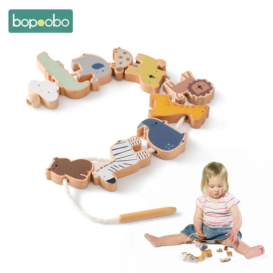 Wooden Animal Threading & Stacking Toy – Montessori Learning Set