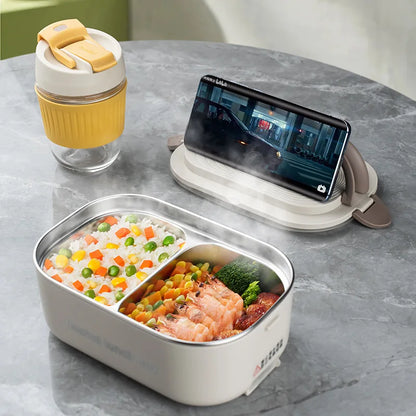 Electric Heated Lunch Box 1000ml 🍱 | Stainless Steel Bento Box with Spoon & Bag