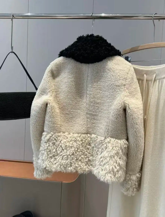 🧥 Women’s Fur Patchwork Jacket – Thick Winter Streetwear Coat