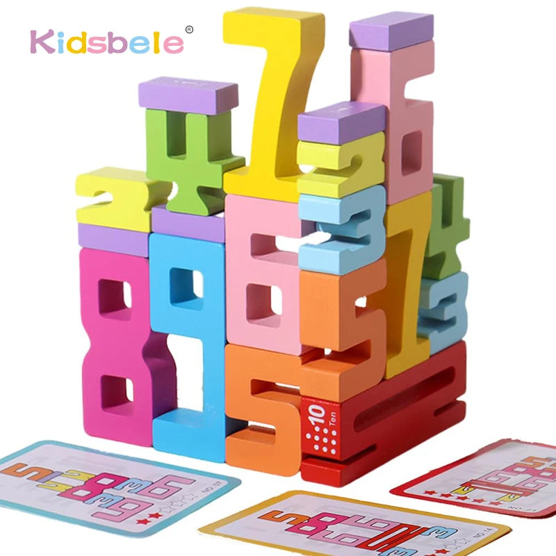 Montessori Wooden Number Blocks 1–10 Stacking Toy
