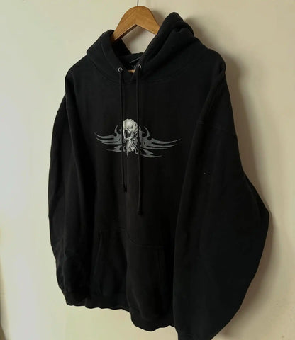 🔥 Men’s Skull Print Zip Up Hoodie – Black & Red Streetwear