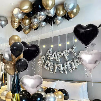Black & White Balloon Decoration Set with Silver Banner (30/54pcs)
