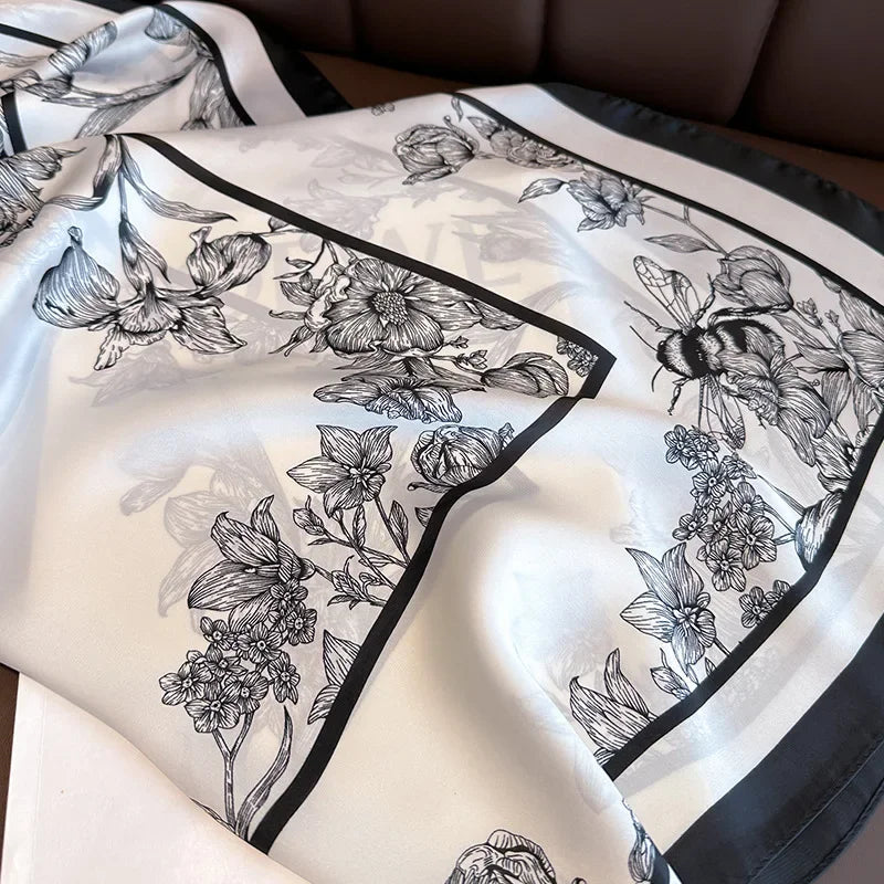 Premium 70x70cm Floral Silk Satin Scarf – Luxury Women’s Square Wrap