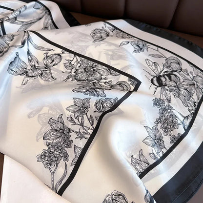 Premium 70x70cm Floral Silk Satin Scarf – Luxury Women’s Square Wrap