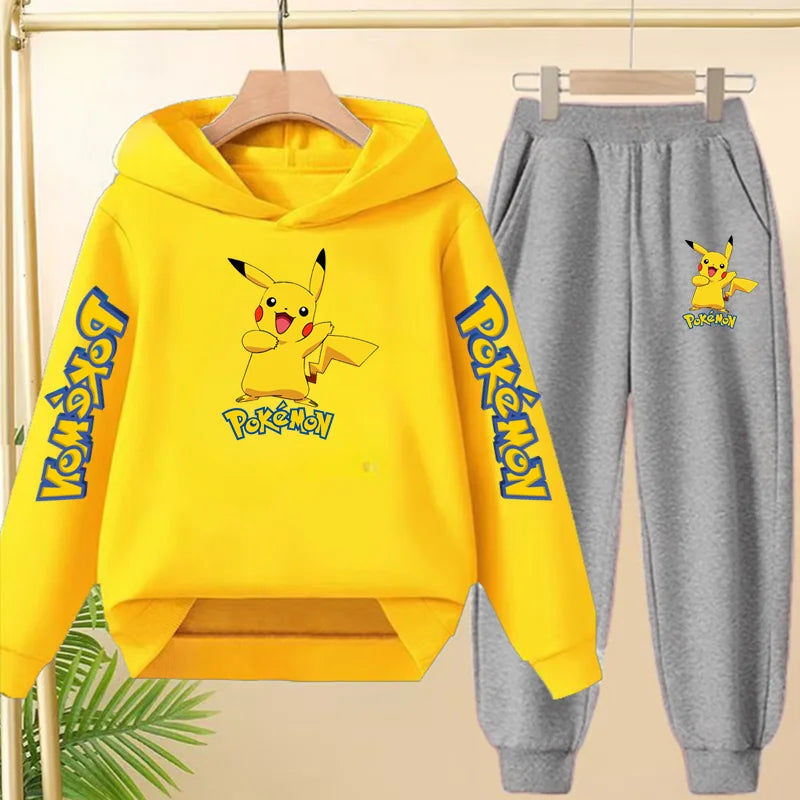 Kids Velvet Hooded Outfit Set – Warm Printed Jacket & Pants