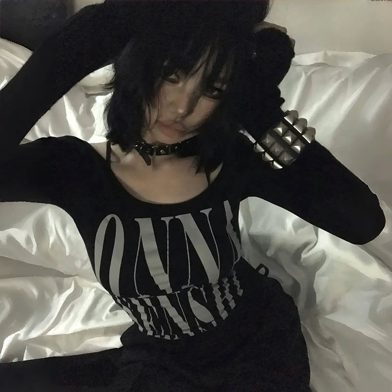 Y2K Asymmetrical Long Sleeve Crop Tee ✨