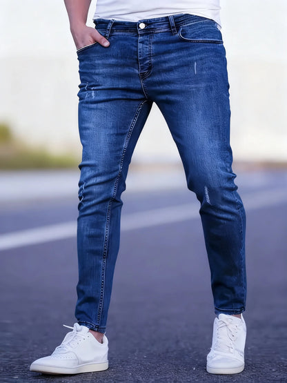 🔥 Men’s Slim Fit Ripped Jeans – Blue Casual Denim Pants