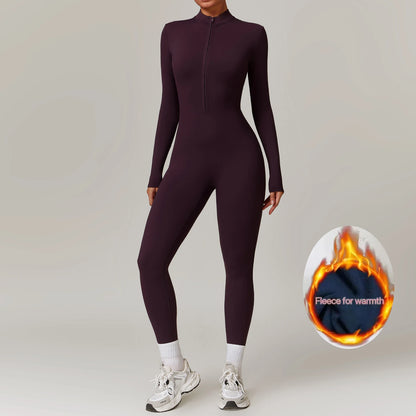 🧘‍♀️ Women’s Winter Yoga Jumpsuit – Long Sleeve High-Elastic Bodysuit