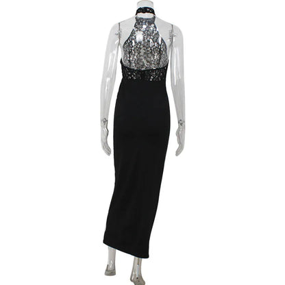 Women Sleeveless Turtleneck Bodycon Maxi Dress